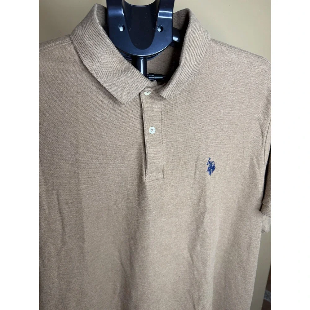 US Polo Assn Mens XL Performance Pique Polo Shirt Tan Short Sleeve Logo